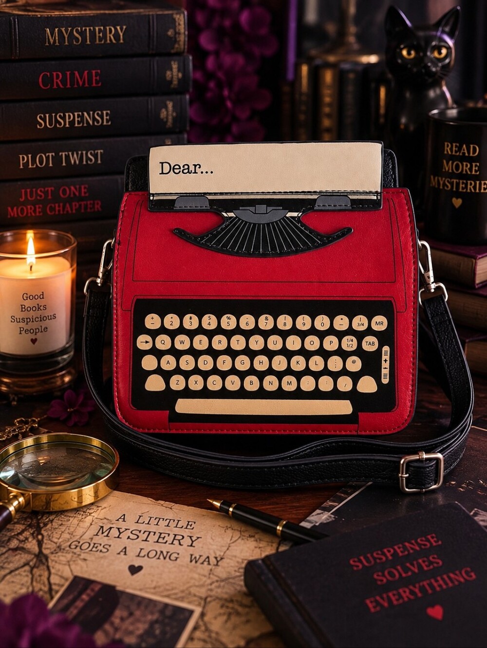 Sleepyville Critters Typewriter Crossbody Purse Novelty Bag Red Black NWT